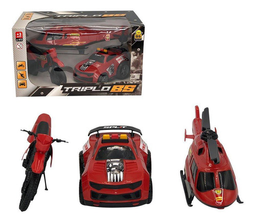 Triplo Bs Kit Brinquedos Polícia Carro, Moto E Helicóptero