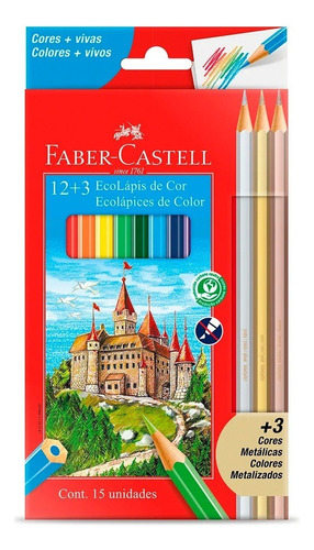 Lápis De Cor Ecolápis 12 Cores + 3 Metálicas Faber Castell