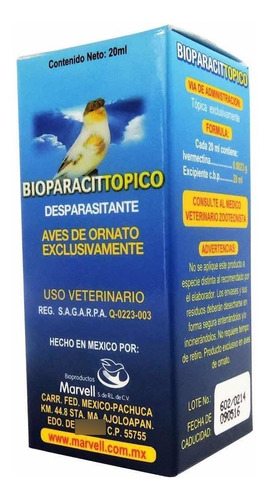 Bioparasit Topico 20ml Para Aves De Ornato Marvell 