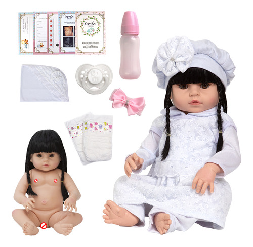 Boneca Bebe Reborn Recém Nascida Corpo De Vinil Kit 13 Itens