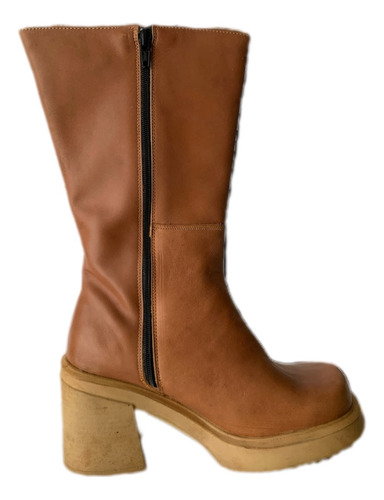 Botas Mujer Color Miel #4.5 Y #5.5 Plataforma Tacón Ancho 