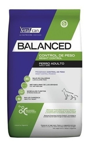 Vitalcan Balanced Control De Peso Perro Adulto Bolsa 12 kg