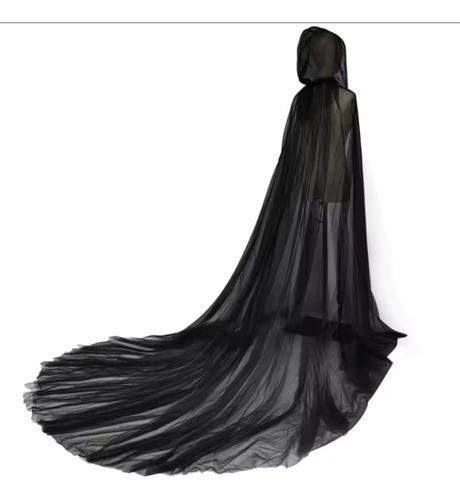 Capa Con Capucha Y Cola Medieval Boda Hada Gotico Negro Unico