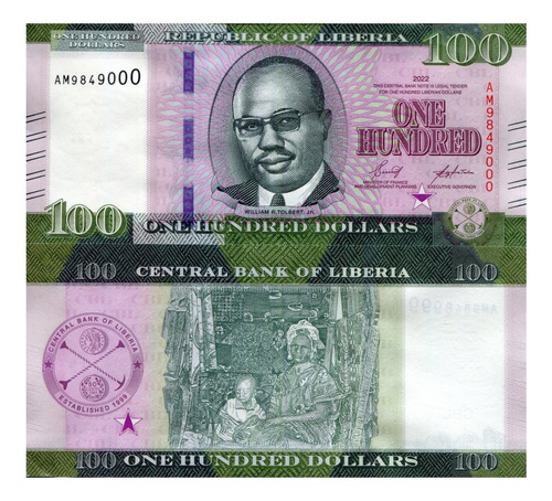 Billete De Liberia 100 Dollars 2022 Pte. Tolbert Nuevo Sin C