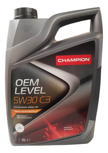 Aceite 5w30 C3 Dexos2 Full Sintetico Champion Original 5 L