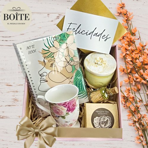 Box Regalo Para Cumpleaños Taza Mug + Cuaderno + Vela + Té