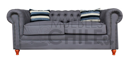 Sofa Capitone Chesterfield Felpa Gris / Muebles Chile