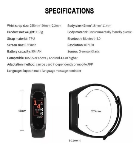 Banda Reloj Smartwatch Presion Arterial Ritmo Cardiaco Pasos