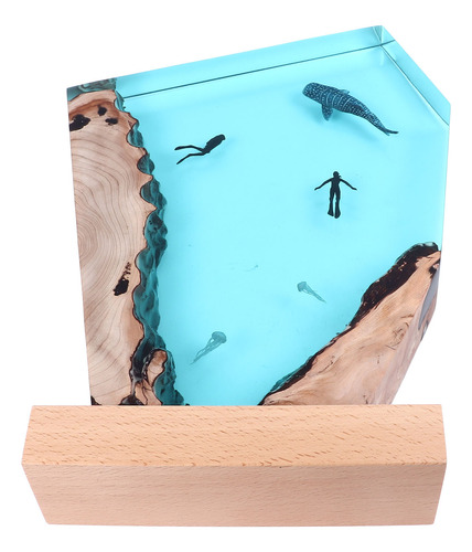 Whale Art Diver Cave Ocean Resin Wood Usb Powered Button