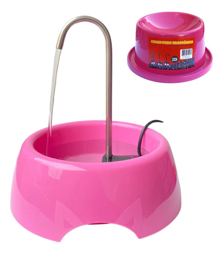 Bebedouro Gato Fonte Bivolt + Comedouro Ergonômico 24h Cor Rosa