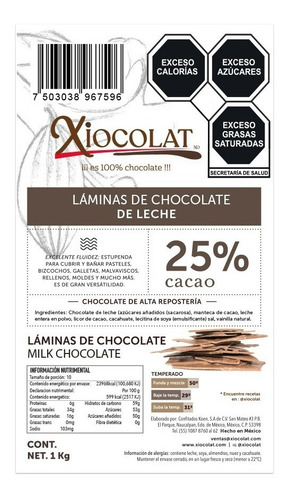 Xiocolat Cobertura En Laminas Chocolate De Leche (1 Kilo)