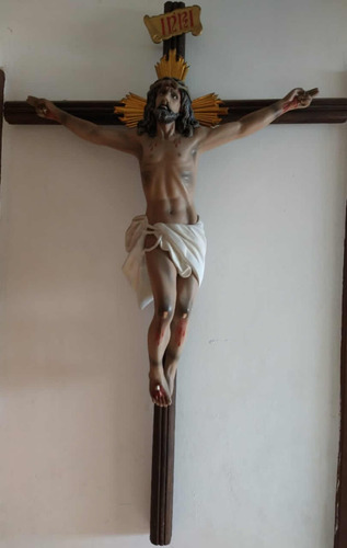 Crucifijo Cristo Vivo Ojos De Vidrio Español Original