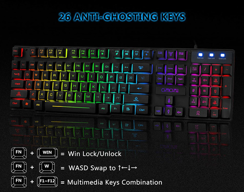 Combo Mouse Y Teclado Gamer + Headphone + Mousepad | Negro