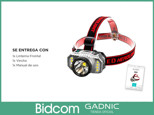 Imagen 8 de 10 de Linterna Minero Led Cabeza Gadnic Vincha Batería Recargable