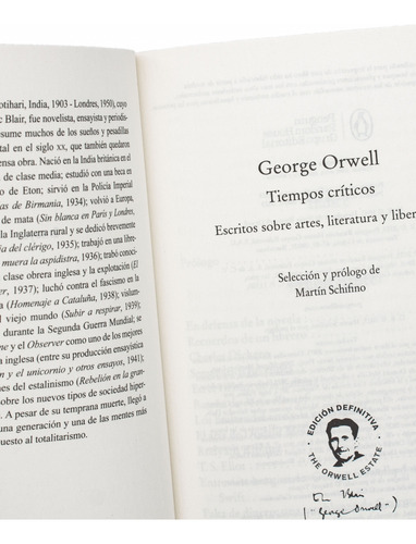 TIEMPOS CRITICOS: Escritos sobre artes, literatura y libertad, de George Orwell., vol. 1.0. Editorial Debolsillo, tapa blanda, edición 1.0 en español, 2023