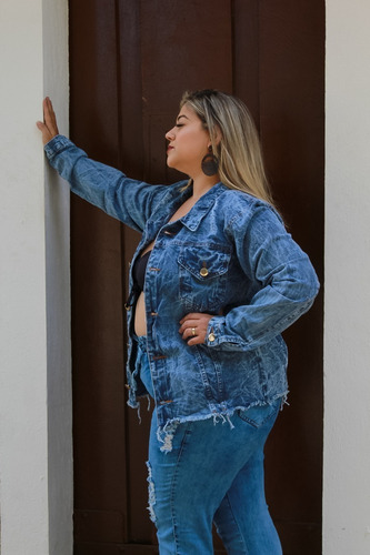 Imagem 3 de 7 de Conjunto Feminino Jaqueta E Calça Jeans Jogger Plus Size
