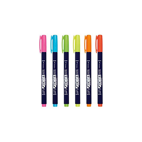 Tombow 56437 Fudenosuke Neon Brush Pen, Paquete De 6. Rotula