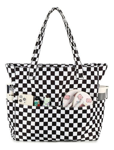 Bolsa Minimalista Multiusos Comoda Con Diseño Cuadros Negro