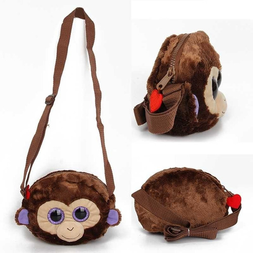 Linda Bolsa Bolsinha Pelúcia Infantil Juvenil Do Macaco Ty Cor Marrom