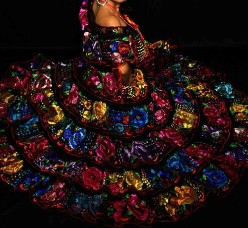 Vestido Folklórico Chiapas, Doble Ruedo Bordado A Mano