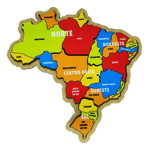 Quebra-cabeça Brasil Mapa Regiões P Brinquedo Educativo Mdf
