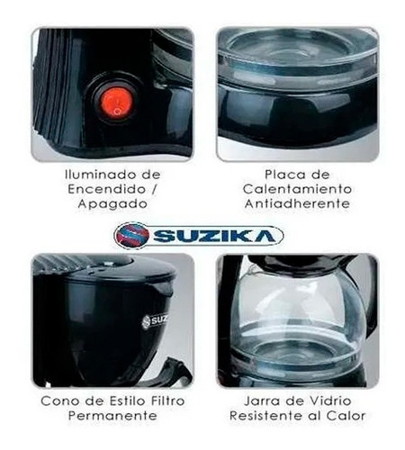 Cafetera Electrica Suzika Caf035 Jarra Vidrio Filtro 12 Taza