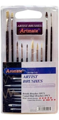 Set De 10 Pinceles Surtidos Artmate Cerda Y Pelo