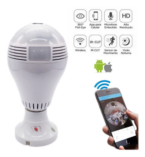 Imagem 2 de 6 de Camera Lampada Ip Segurança Espia Wifi V380 Visão Noturna