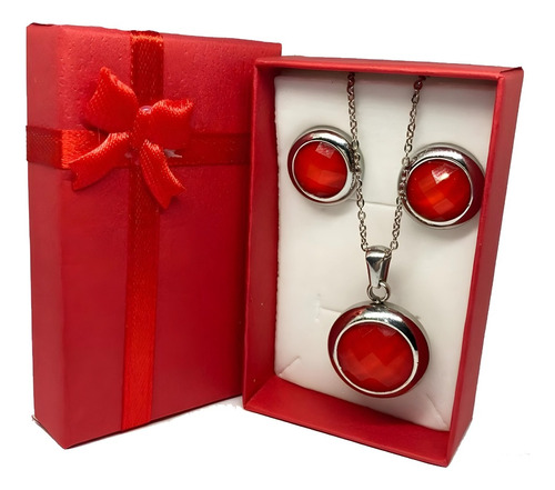 Set Collar + Aretes Punto Rojo Mujer Regalo