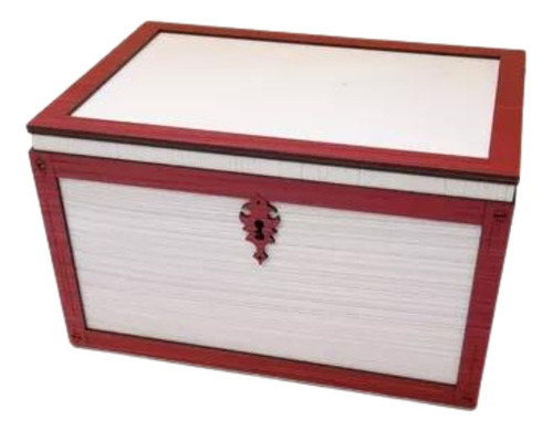 Caixa Decorativa Quarto Baú Porta Objetos Mdf Grande 30x21cm Cor Branco Envelhecido com Vermelho