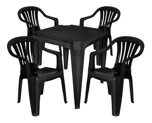 Imagem 1 de 10 de Conjunto Mesa Monobloco + 4 Poltronas Apoio Braço Preta Mor