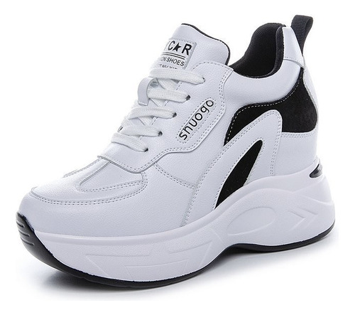 Zapatos Mujer Plataforma Aumento Interno Colorblock Blanco