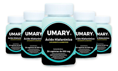 Kit De 5 Frascos De Ácido Hialurónico Umary- 30 Tabs Sabor Sin Sabor