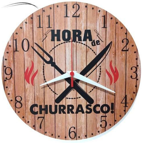 Relogio Parede Churrasco Area Festa Gourmet Madeira 30cm