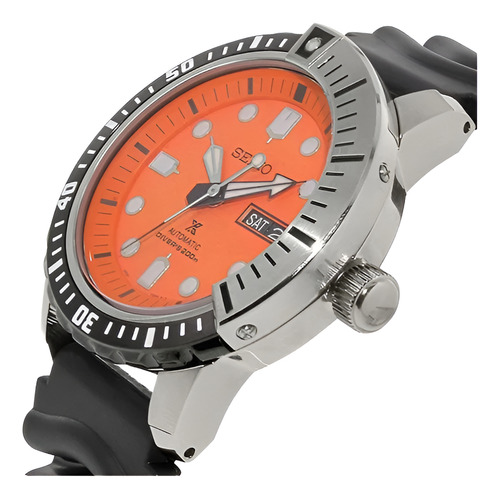 Reloj Seiko Automático Diver Prospex Srp589k1 Agente Malla Negro Bisel Gris - Negro Fondo Naranja