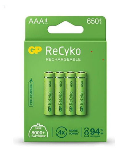 Pilas Recargables Gp Recyko Aaa 650mah  Caja X 4 Unidades 