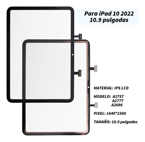 Cristal Tactil Touch Para iPad 10th 2022 10.9 Pulgadas A2696 A2757 A2777 Negro