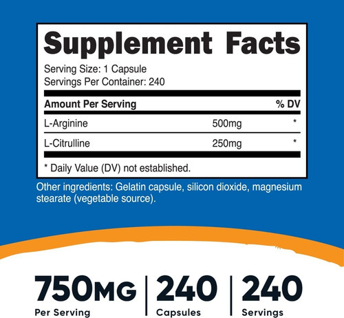 Nutricost L-arginina + L-citrulina 240 Cápsulas Sfn