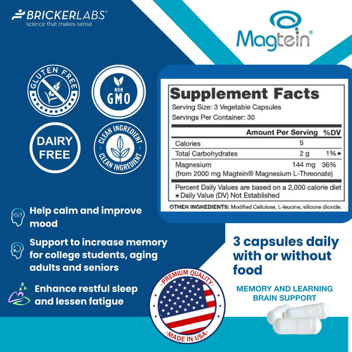 Suplemento Bricker Labs Magtein Magnésio L Treonato 90 Ct