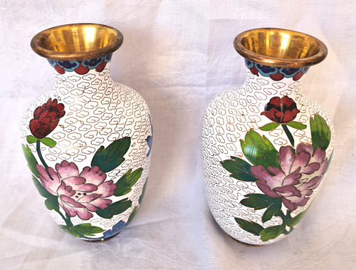 Par De Jarrones Floreros Cloisonne Diseño Flores B55