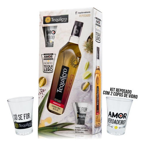 Imagem 2 de 5 de Kit Tequilero Del Leste Reposado Garrafa 750ml + 2 Copo Shot