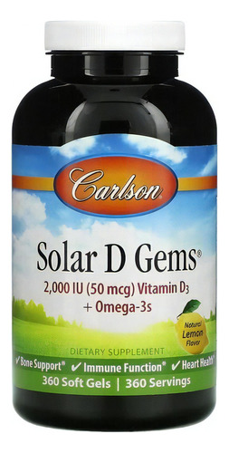 Carlson Labs Solar D Gems 2000 Ui, 360 Softcaps Sabor Limón