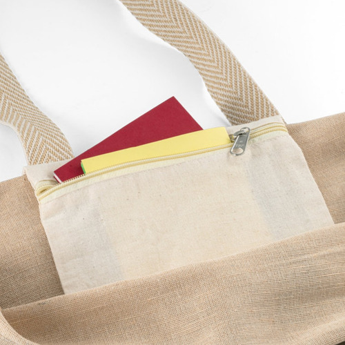 Bolsa Ecológica Ecobag Com Bolso Feita De Algodão E Juta Cor Natural