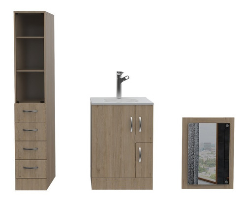 Combo Vanguard - Mueble +  Torre + Espejo - Rovere / Blanco