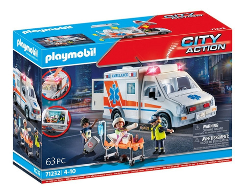 Figuras Para Armar Playmobil City Action Ambulancia 63 Piezas 3+