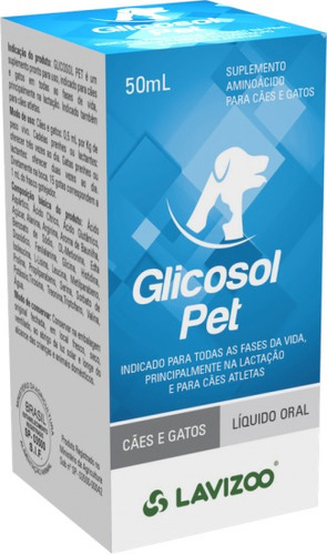 Glicosol Pet 50ml - Lavizoo Suplemento Cães E Gatos