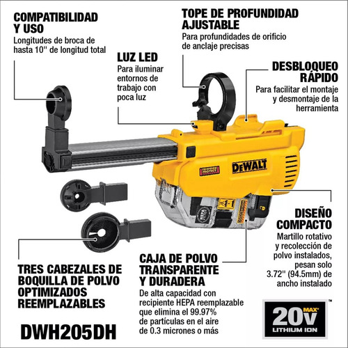 Extractor De Polvo Sds Plus 20v Dewalt Para Dch263p2 Mod Dwh