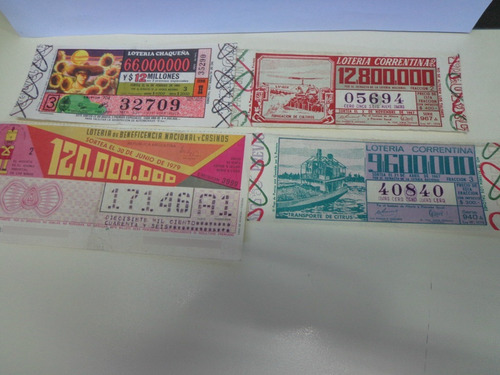 Lote De 4 Antiguos Billetes De Lotería