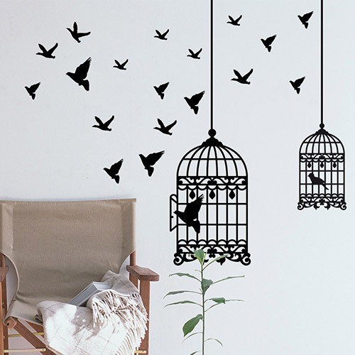 Imagen 2 de 7 de Vinilos Decorativos Pajarera , Jaula, Pajaritos, Libertad