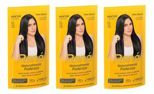 Hene Rena 180g Preto Natural - Kit Com 3un